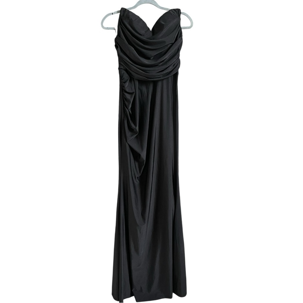 FAERIESTY Black Strapless Sweetheart Ruched Stretch Maxi Gown Prom Formal L
